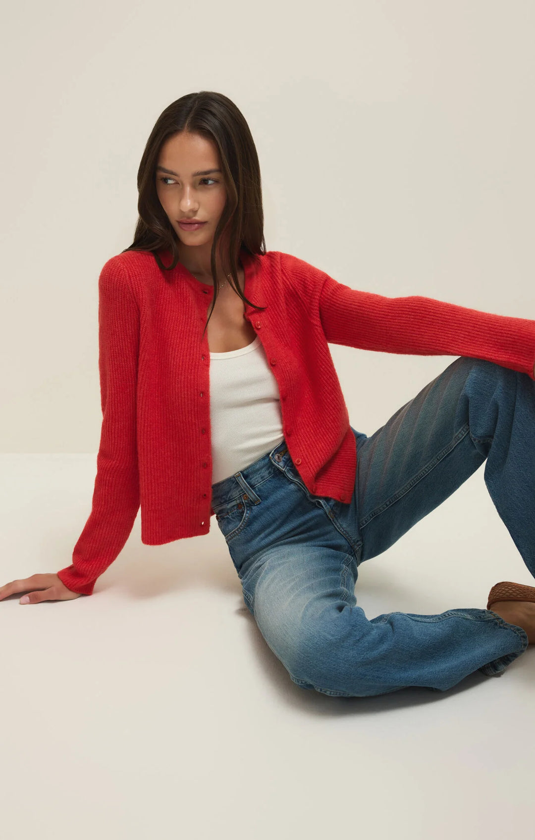 Medina Rib Cardigan- Red Lotus