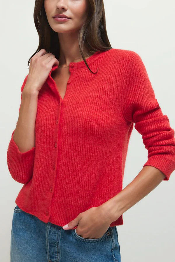 Medina Rib Cardigan- Red Lotus
