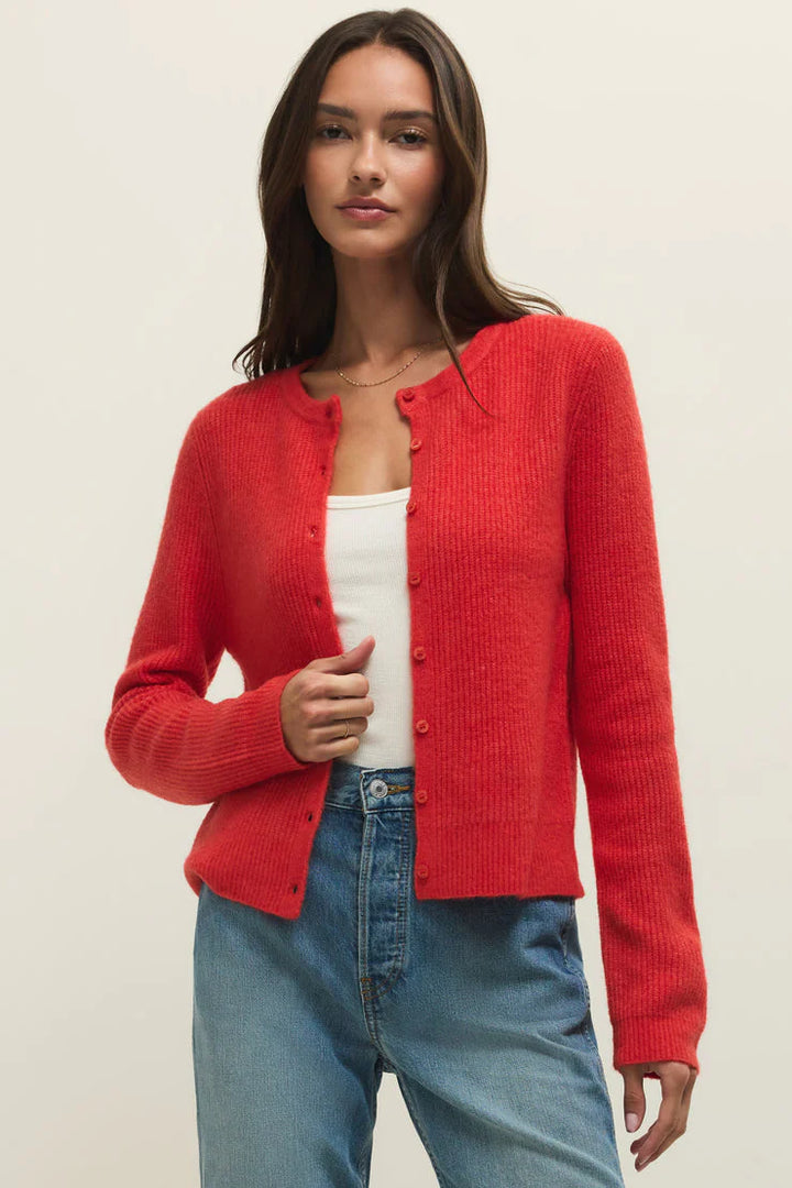 Medina Rib Cardigan- Red Lotus