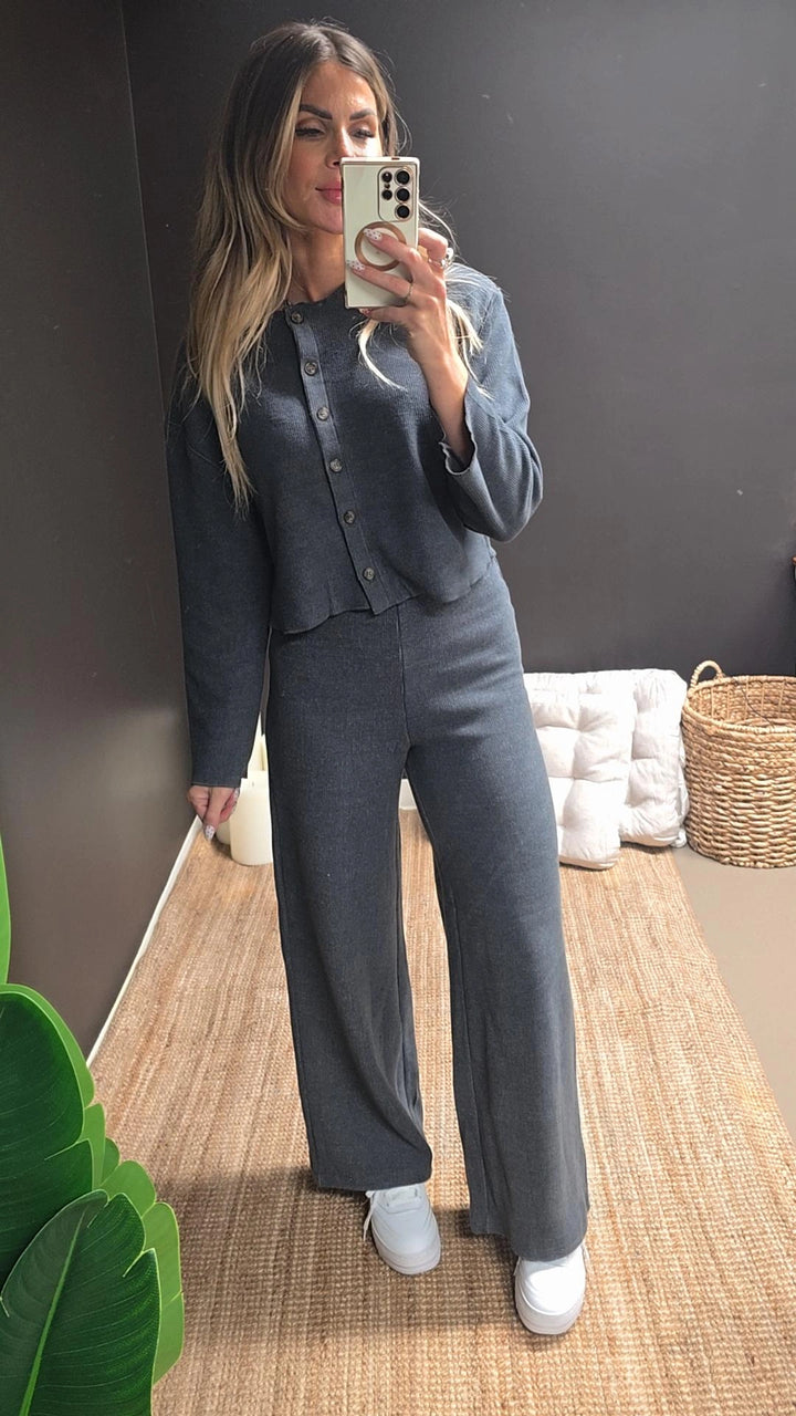 Heather Wide Leg Ribbed Pant